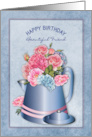 Birthday Friend Old Fashion Coffee Pot with Pink and Blue Flowers card