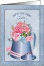 Birthday Sister Old Fashion Coffee Pot with Pink and Blue Flowers card