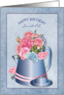 Birthday Secret Pal Old Fashion Coffee Pot with Pink and Blue Flowers card