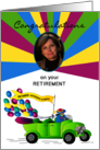 Retirement Congratulation For Her Retro Car Balloons Photo Insert card