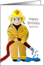 Birthday Nephew Firefighter Holding Hose While Still Dripping Water card