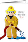 Birthday Son Firefighter Holding Hose While Still Dripping Water card