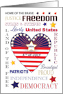 Fourth of July American Patriotic Typography Flag Heart card