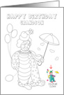 Birthday Grandson Color Me Clown with Hat Balloons and Umbrella card