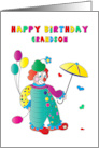 Birthday Grandson Clown with Hat Balloons and Umbrella card