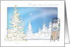 Christmas Sled and Decorated White Trees Snowy Scene with Blue Hues card