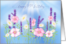 Birthday 95th Garden Pink Purple White Flowers Isolated on Blue card