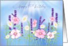 Birthday 16th Garden Pink Purple White Flowers Isolated on Blue card