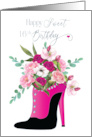Sweet 16 Birthday Fashion Fuchsia High Heel with Bouquet of Flowers card