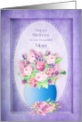 Birthday Mom Delicate Floral Bouquet with Lace Doily Purple backround card