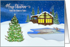 Christmas From Our Home to Yours Snowy Scene Home by Lake card