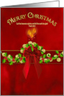 Christmas Candles Holly and Ribbon on Red Christian KJV Verse card