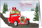 Christmas From Our Home to Yours Retro Red Car Presents on Top in Snow card