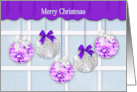 Christmas Window Pane Snowing and Purple Silver Decorations card