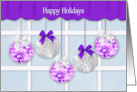Christmas Happy Holidays Window Pane Snowing Purple Silver Decorations card