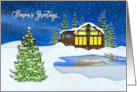 Christmas Business Seasons Greetings Snow Scene Mountain Home Trees card