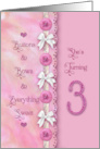 Birthday for Girl Age Three Invitation Buttons Bows Everything Sweet card