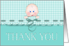 Thank You Baby Gift Aqua Teal Scallop Border Faux Ribbon Baby Face card