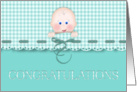 Congratulations New Baby Aqua Teal Scallop Border Baby Face card