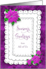 Christmas Seasons Greetings Business Purple Poinsettias on Faux Lace card