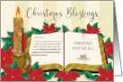 Christmas Blessings Christian Bible Candle and Poinsettias KJV Verse card