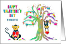 Valentines Day Sweetie Monkey and Hearts Tree Kaleidoscope Collection card