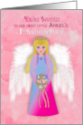 Birthday Party Invitation1st Girl Sweet Angel Life like Wings card