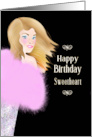 Birthday Day Sweetheart Husband Lady In Pink Boa Wrap card