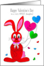 Valentines Day Daughter Funny Red Bunny Balloon Hearts card