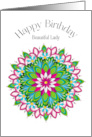 Birthday Beautiful Lady Floral Motif in Fuchsia Blue Flowers card