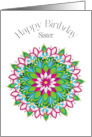 Birthday Sister Floral Motif in Fuchsia Blue Flowers card