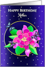 Birthday Mother Fuchsia Flowers and Butterflies Within Circle card