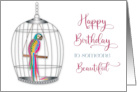 Birthday Someone Beautiful Tropical Parrot Swings Inside Birdcage card