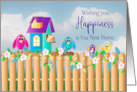 New Home Wishing Happiness Birds and Birdhouse and Packing Boxes card