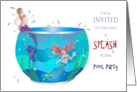 Invitation Pool PartyFun Mermaids Swimming inside Fishbowl Aquarium card