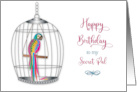 Birthday Secret Pal Pretty Colorful Parrot in Birdcage card