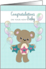 Congratulations New Baby Neutral Teddy Bear with Balloons Gingham card