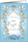 50th Birthday Party Invitation Blue and Gold Balloons Name Insert card