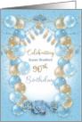 90th Birthday Party Invitation Blue and Gold Balloons Name Insert card