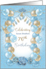 70th Birthday Party Invitation Blue and Gold Balloons Name Insert card