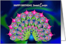 Birthday Cousin Beautiful Abstract Peacock Many Bright Colors card