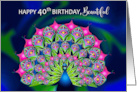 Birthday 40th Beautiful Abstract Peacock Many Bright Colors card