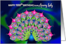 Birthday 100th Beautiful Abstract Peacock Many Bright Colors card