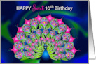 Birthday Sweet 16th Beautiful Abstract Peacock Many Bright Colors card