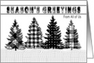 Christmas Seasons Greetings From US Black White Plaid Christmas Trees card