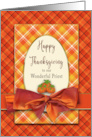 Thanksgiving Priest Orange Plaid Layers with Faux Orange Bow card