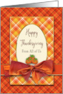Thanksgiving From All of Us Orange Plaid Layers with Faux Orange Bow card