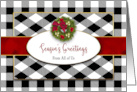 Christmas From All of Us Business Black White Plaid Faux Red Ribbon card