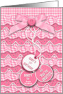 1st BIRTHDAY PARTY INVITATION Baby Girl Name Insert Pink Buttons Bows card