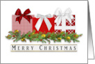 Christmas Garland and Presents Bows Red Plaid card